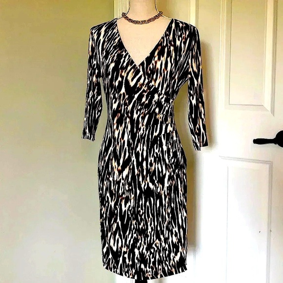 Dana Buchman brown tiger striped mod dress size 6 - Picture 1 of 15